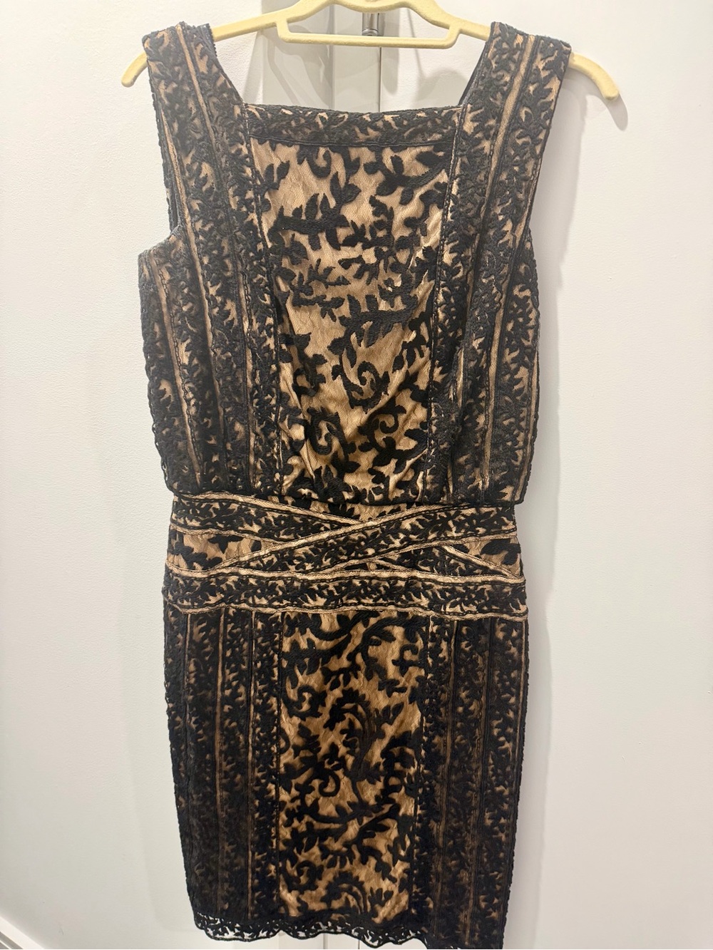 Tadashi Shoji Black Velvet Sheath Dress - Tan Underlay 6